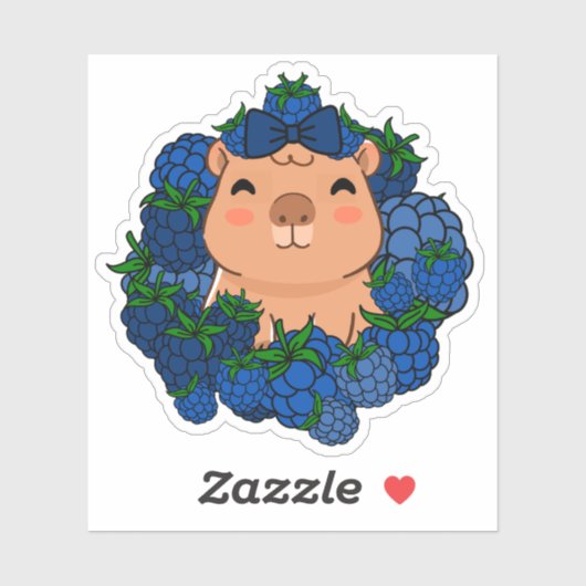 かわいいカピバラのブラックベリーの花輪 シール (シート)