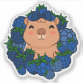 かわいいカピバラのブラックベリーの花輪 シール (正面)