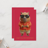 かわいいカピバラの中国の新年の赤と金のカスタム カード (正面/裏面インサイチュ)