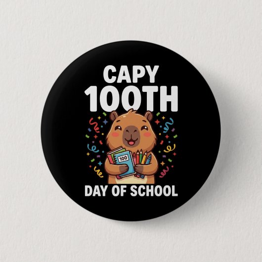 かわいいカピバラの動物100日目の学校 缶バッジ (正面)
