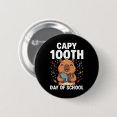 かわいいカピバラの動物100日目の学校 缶バッジ (正面&裏面)