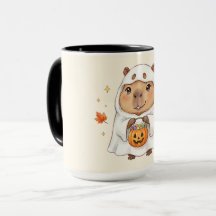 かわいいカピバラの幽霊 ハロウィン かわいい 2トーン マグカップ