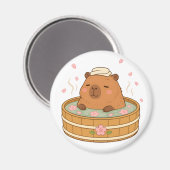 かわいいカピバラの桜温泉桜マグネット マグネット (正面/裏面)