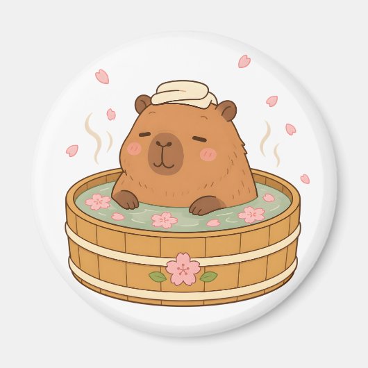 かわいいカピバラの桜温泉桜マグネット マグネット (正面)