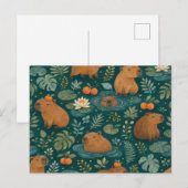 かわいいカピバラの植物パターン ポストカード (正面/裏面)