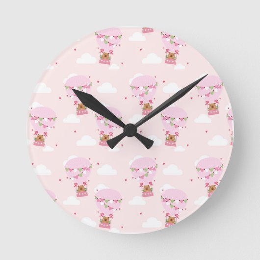 かわいいカピバラの気球 ラウンド壁時計 (正面)