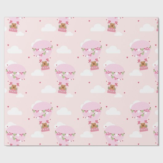 かわいいカピバラの熱気球 ラッピングペーパー (フラット)