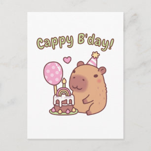 かわいいカピバラの虹色誕生日ケーキ キャピーお誕生日おめでとう ポストカード