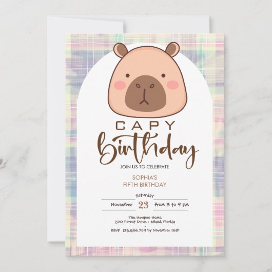 かわいいカピバラの誕生日カード 子供の誕生日 招待状 (正面)