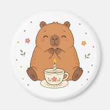 かわいいカピバラの誕生日キャンドルティーカップマグネット