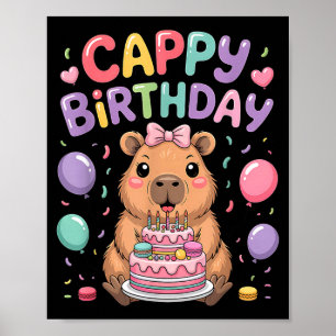 かわいいカピバラの誕生日パーティーの女の子子供動物 ポスター