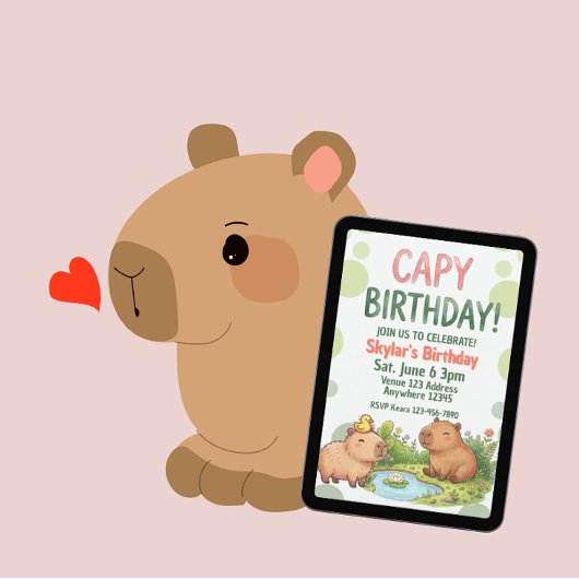 かわいいカピバラの誕生日 招待状