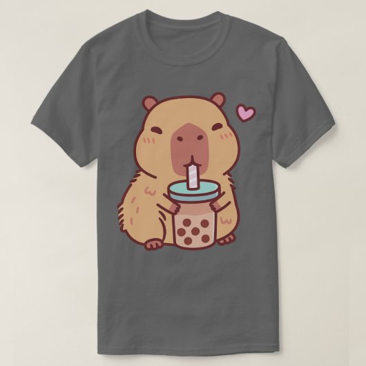 かわいいカピバラはバブルティーを飲むのが大好き Tシャツ (デザイン正面)