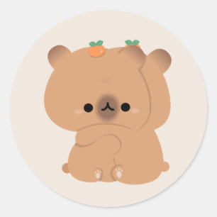 かわいいカピバラカップル ラウンドシール