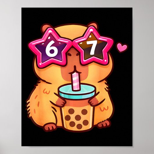 かわいいカピバラタピオカティー愛好家6 7 メメカワイイ ポスター (正面)
