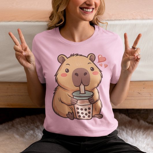 かわいいカピバラタピオカティー かわいいアニメ Tシャツ