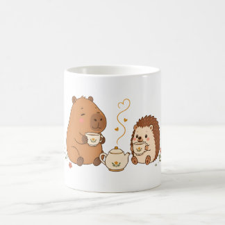 かわいいカピバラハリネズミのティータイムフレンドマグカップ コーヒーマグカップ