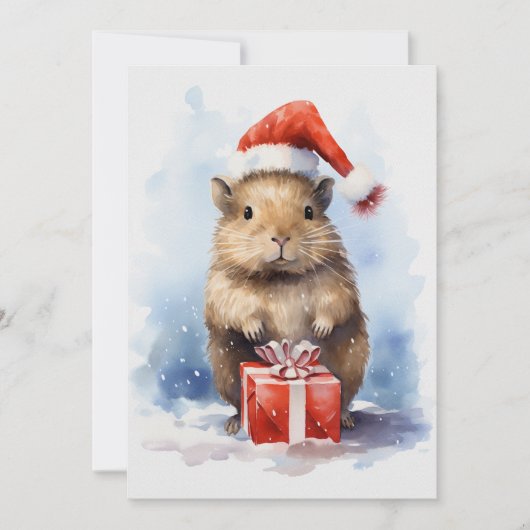 かわいいカピバラ冬のクリスマスウォーター色 招待状 (正面)