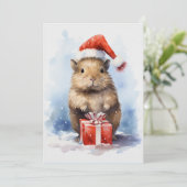 かわいいカピバラ冬のクリスマスウォーター色 招待状 (スタンド正面)
