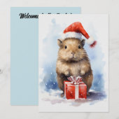 かわいいカピバラ冬のクリスマスウォーター色 招待状 (正面/裏面)