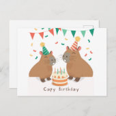 かわいいカピバラ祝家の誕生日 ポストカード (正面/裏面)