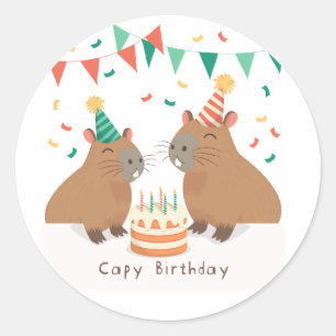 かわいいカピバラ祝家の誕生日 ラウンドシール