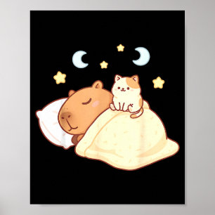 かわいいカピバラ かわいい パジャマ スリーピーバラ ネコ ポスター
