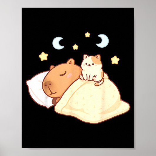 かわいいカピバラ かわいい パジャマ スリーピーバラ ネコ ポスター (正面)
