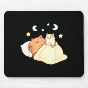 かわいいカピバラ かわいい 寝る パジャマ スリーピーバラ ネコ マウスパッド