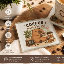 かわいいカピバラ コーヒー好き ガラス コースター | コーヒー