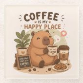 かわいいカピバラ コーヒー好き ガラス コースター | コーヒー (正面)