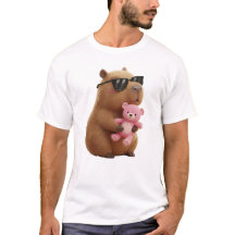 かわいいカピバラ ピンク テディベア バレンタインTシャツ