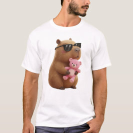かわいいカピバラ ピンク テディベア バレンタインTシャツ Tシャツ