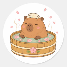 かわいいカピバラ 桜 温泉 桜 ステッカー