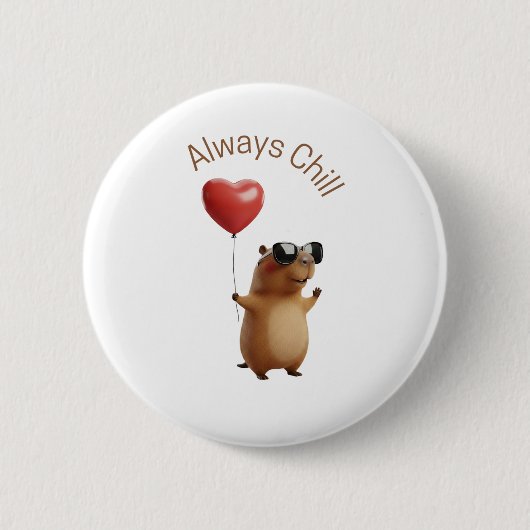 かわいいカピバラ Always Chill ハートバルーン ピンバッジ (正面)