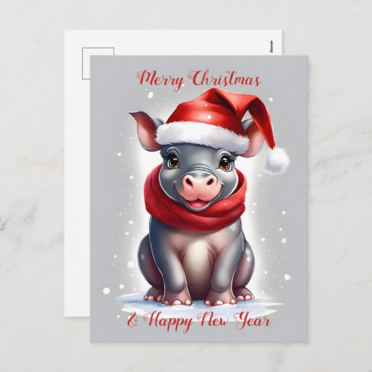 かわいいカピポタムスサンタハット新年 シーズンポストカード (正面/裏面)