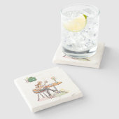 かわいいカフェでコーヒーを飲む女性 ストーンコースター (横)