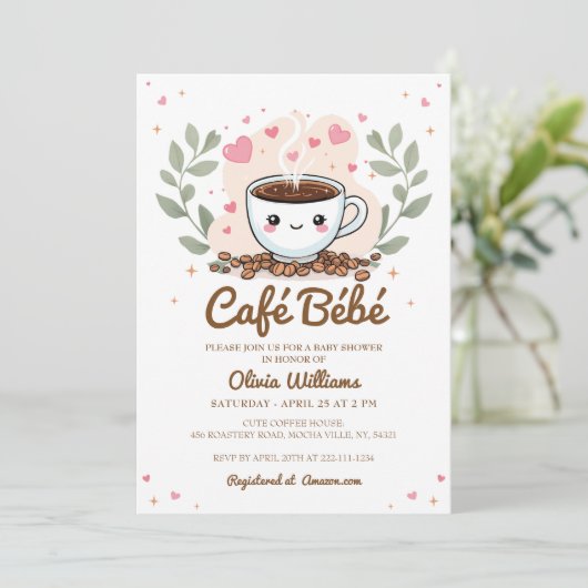 かわいいカフェビーベビーはコーヒーの赤ちゃんシャワーを醸造している 招待状 (スタンド正面)