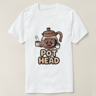 かわいいカフェ風のポットヘッドデザインの面白いコーヒー愛好家ギフト Tシャツ
