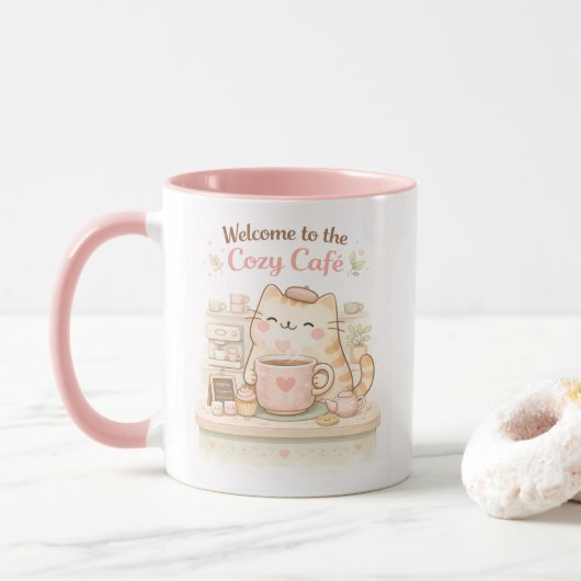 かわいいカフェ かわいい 子猫 コーヒー スイート ピンク マグカップ (ドーナツ)