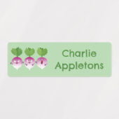 かわいいカブ野菜トリオパーソナライズされた漫画 ラベル (デザイン2)