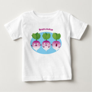 かわいいカブ野菜トリオ歌の漫画 ベビーTシャツ
