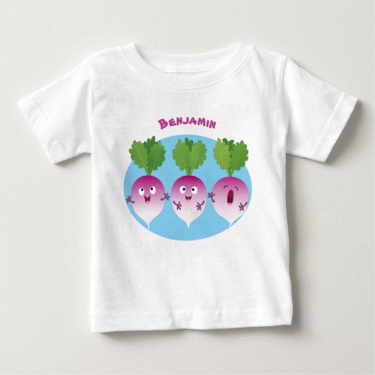 かわいいカブ野菜トリオ歌の漫画 ベビーTシャツ (正面)