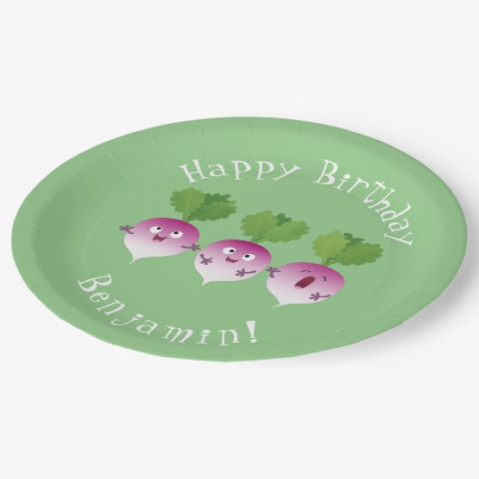 かわいいカブ野菜トリオ歌の漫画 ペーパープレート (アングル)