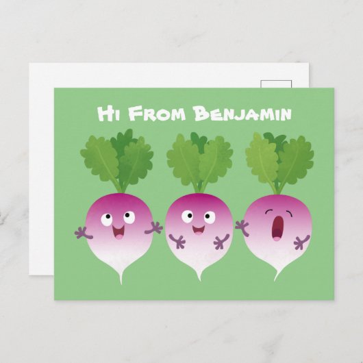 かわいいカブ野菜トリオ歌の漫画 ポストカード (正面/裏面)