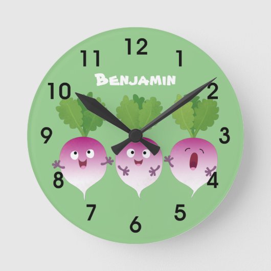 かわいいカブ野菜トリオ歌の漫画 ラウンド壁時計 (正面)