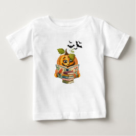 かわいいカボチャが本を読むハロウィンTシャツ ベビーTシャツ