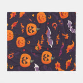 かわいいカボチャとこうもり フリースブランケット (正面(横))