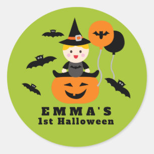 かわいいカボチャとコウモリ 赤ちゃんの初めてのハロウィン ラウンドシール