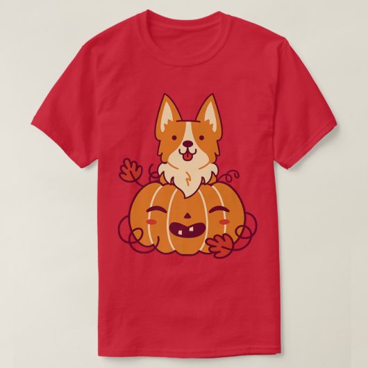 かわいいカボチャとコルギドッグハロウィンホリデーオクトブ Tシャツ (デザイン正面)